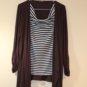 Brown Black/White Strip Long top